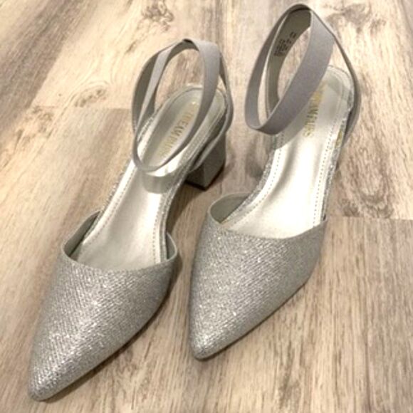 DREAM PAIRS Heels Pumps Silver Glitter Closed Toe Block Chunky Shoes Size 11 - Picture 1 of 9
